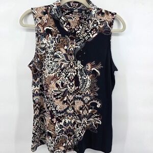 Tommy Hilfiger Women Paisley Sleeveless Collared Button Up Shirt M